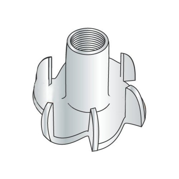 Newport Fasteners T-Nut, 6 Prongs, 1/4"-20, Steel, Zinc Plated, 7/16 in Barrel Ht, 2000 PK 137721